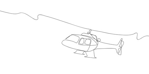 Helicopter in one continuous line simple linear style. Doodle vector illustration Editable stroke.