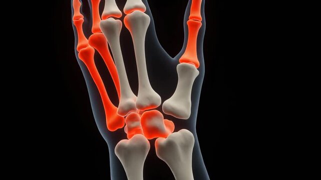 Medical Animation: Human Hand Bones, Capitate and Hamate Carpal Bones Highlighted