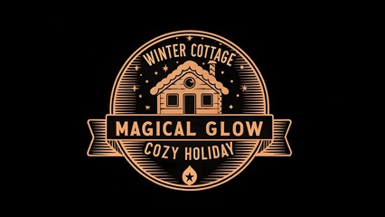 Obraz premium Stunning vintage badge design featuring a cozy winter cottage glowing warmly during the holiday season