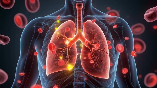 Microscopic View of Human Lungs and Blood Cells