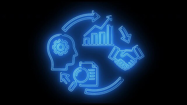 Analytics and performance improvement cycle with graph icons, rotating arrows, optimization indicators, and growth monitoring visuals