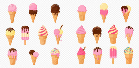 Delicious Assortment of Frozen Desserts in Cones and Bars for Summer Sweetness 2dflat