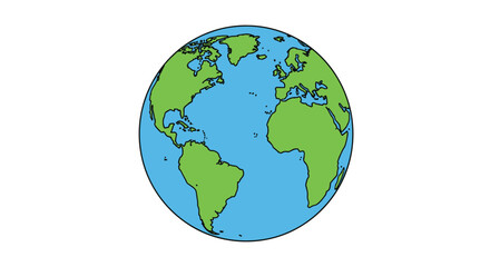 Obraz premium Simple cartoon illustration of the planet Earth, showing the continents of North America, South America, Europe, and Africa.