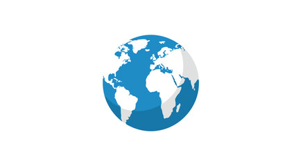 Fototapeta premium A modern, stylized icon of the planet Earth in blue and white, with a subtle shadow to give it a 3D effect.