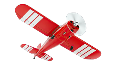 Red Biplane Flying Against White Background