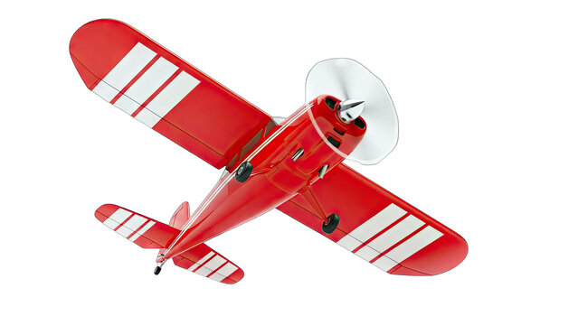 Red Biplane Flying Against White Background