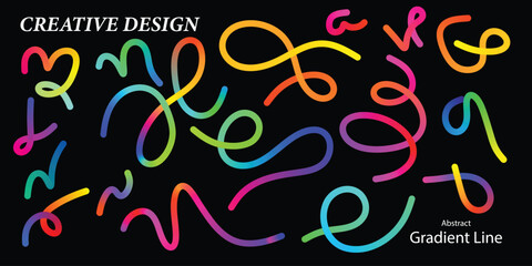 Colorful abstract lines and swirls on black background vector illustration