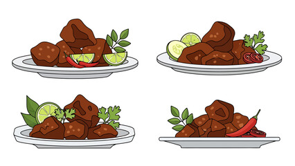 Delicious Home Cooked Stew with Vegetables and Tender Meat served on Plates rendang indonesian food