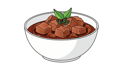 Cute Green Cartoon Cat Peeking Out of a Bowl of Chocolates Playful and Whimsical Food Illustration rendang indonesian food
