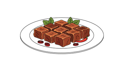 Delicious Chocolate Fudge Squares on a White Plate for Dessert or Snack rendang indonesian food