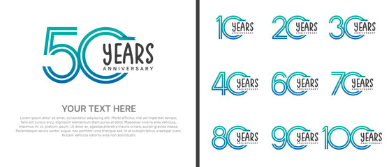 anniversary logo set with blue ribbon. blue number on white background for celebration moment