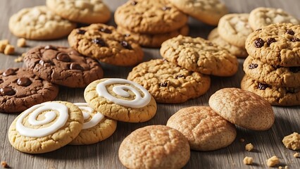 Assorted cookies display: A delightful sweet treat selection on rustic wood