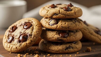 Delicious Stack of Chocolate Chip Cookies Ready to be Enjoyed