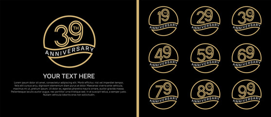 anniversary logo set with circle. gold and silver color on black background for celebration moment