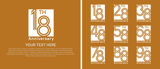 anniversary logo set with square. white color on brown background for celebration moment