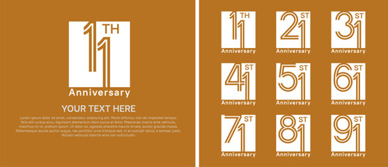 anniversary logo set with square. white color on brown background for celebration moment