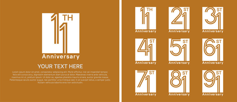 anniversary logo set with square. white color on brown background for celebration moment