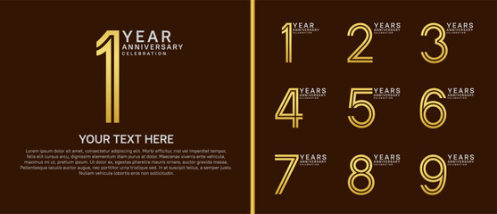 anniversary logo set multiple line style. gold and silver color on brown background for celebration moment