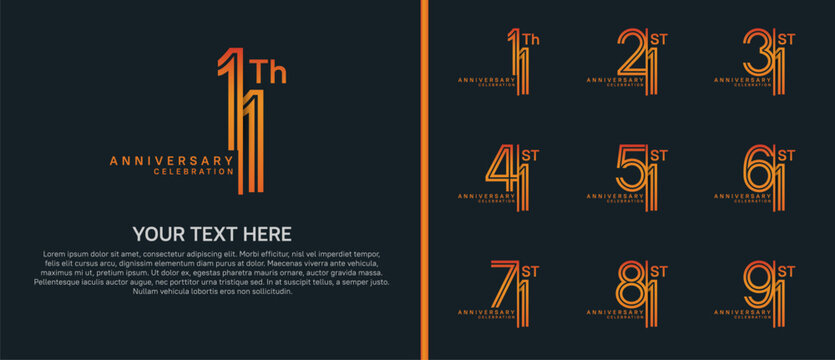anniversary logo set with split style. orange color on black background for celebration moment - Powered by Adobe