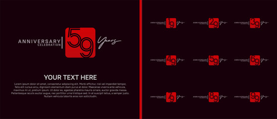 anniversary logo set with square. red and white color on purple background for celebration moment