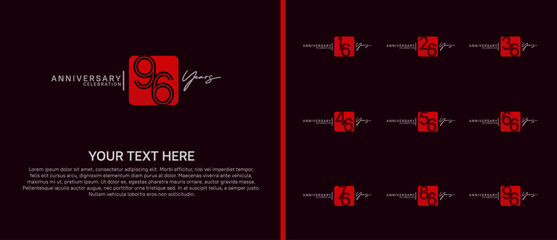 anniversary logo set with square. red and white color on purple background for celebration moment