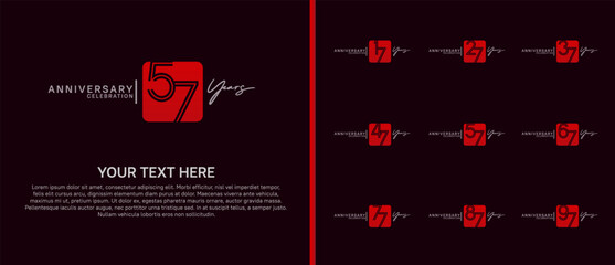 anniversary logo set with square. red and white color on purple background for celebration moment