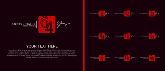 anniversary logo set with square. red and white color on purple background for celebration moment