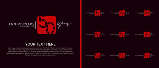 anniversary logo set with square. red and white color on purple background for celebration moment