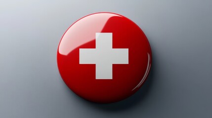 Obraz premium 89.Swiss flag in circular form, designed with a modern glossy finish, slight shading on the edges, and a light reflection creating a metallic effect.