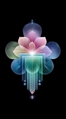 Fototapeta premium Abstract Lotus Flower Radiating Light on Black Background