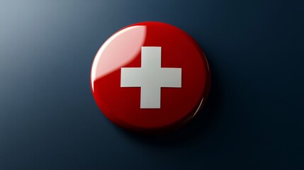 Fototapeta premium 89.Swiss flag in circular form, designed with a modern glossy finish, slight shading on the edges, and a light reflection creating a metallic effect.