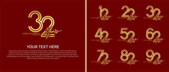 anniversary logo set with handwriting. gold color on red background for celebration moment