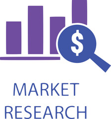 Market Research Icon: Bar Chart with Magnifying Glass and Dollar Symbol for Financial Analysis