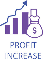 Profit Increase Icon: Bar Chart with Rising Arrow and Money Bag Representing Financial Growth