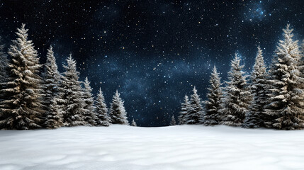 Snowy pine tree night sky starry horizon peaceful winter scene