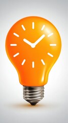 A light bulb with a clock on it. The clock is showing the time as 10:00