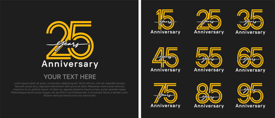 anniversary logo set with handwriting. yellow and white color on black background for celebration moment