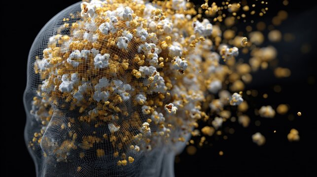 Abstract human head filled with popcorn