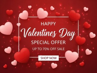 Happy Valentines Day special offer with hearts on red background
