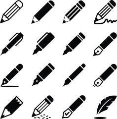 Pen Pencil and Stationery Writing Icons