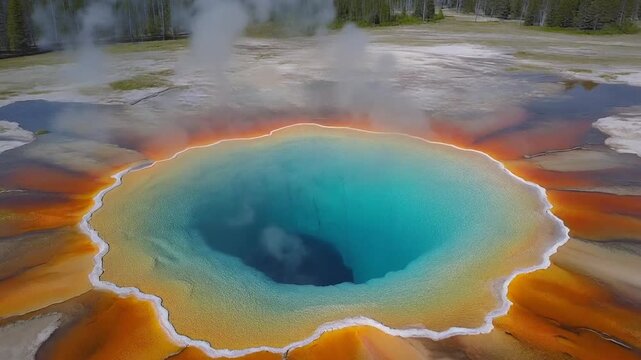 Aerial View Of Morning Glory Pool In Yellowstone, Rainbow Hot Spring, Bacterial Thermophiles, Geothe