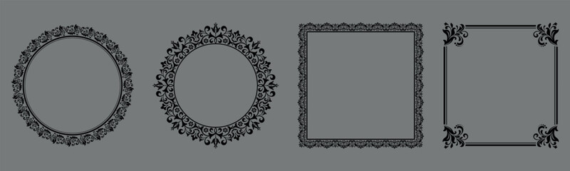 Set of decorative frames Elegant vector element for design in Eastern style, place for text. Floral black and gray borders. Lace illustration for invitations and greeting cards
