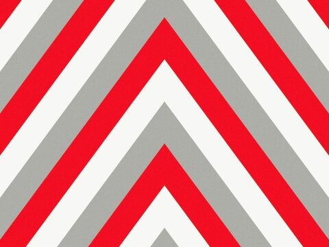 Red, white, and gray chevron pattern creates a dynamic design.