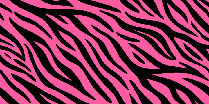 Seamless pattern with black, pink tiger stripes. Abstract animal print.