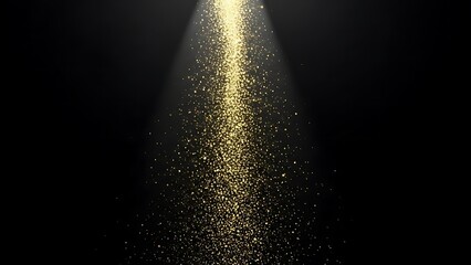 Ethereal cascade of sparkling gold glitter in a light beam.