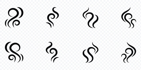 Doodle smoke icons set. Smoke steam icon vector design element. Heat, hot, cooking symbol vector. Doodle fire smoke icons. Vector illustration.