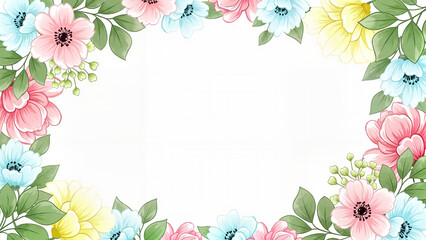 Wedding invitation illustration with floral border, smooth gradients and bright soft colors, minimalist design