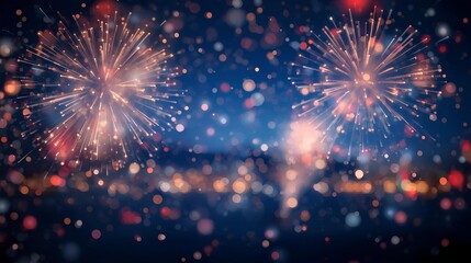 Obraz premium Spectacular Night Fireworks Display Background with Glittering Lights and New Year Celebrations