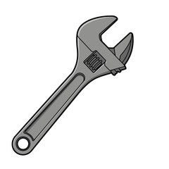 Obraz premium A detailed illustration of a single gray adjustable wrench, a common hand tool for various mechanical tasks and repairs.