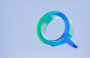 3D search icon, magnifying glass symbol. Colorful gradient glass like icon, trending glass holographic icon, for graphic design, UI UX interfaces, 3d render illustration.
